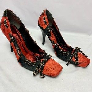 J.Renee Size 6.5 Andrea Red Rose Square Toe Bow Tie Accent Pumps
